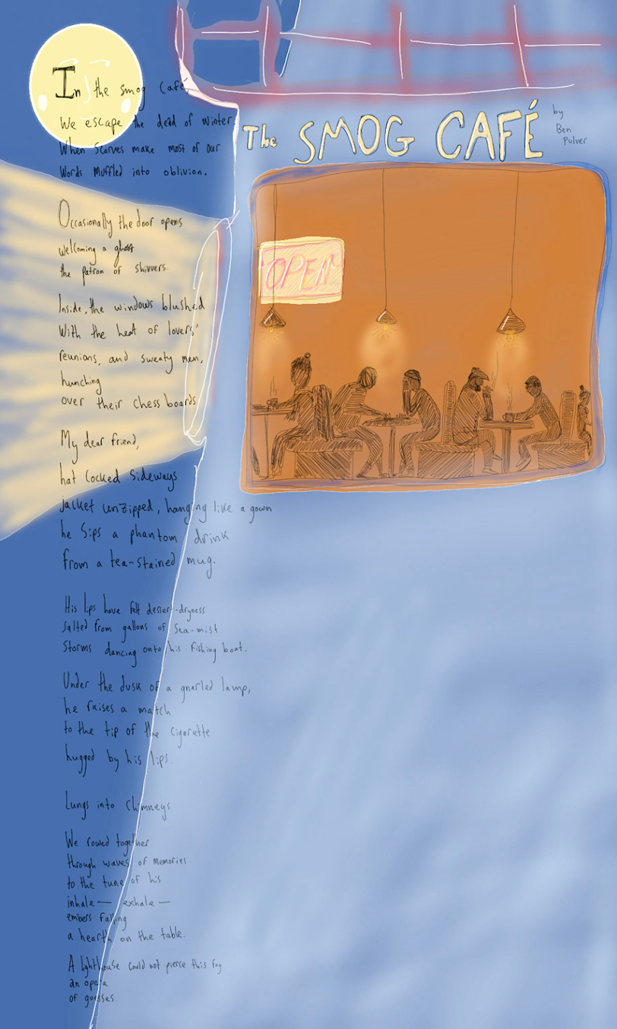 The Smog Café — digital drawing and text