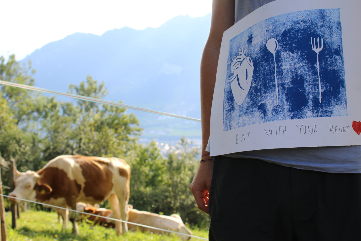 Eat with your Heart — linocut, Austrian art chalet