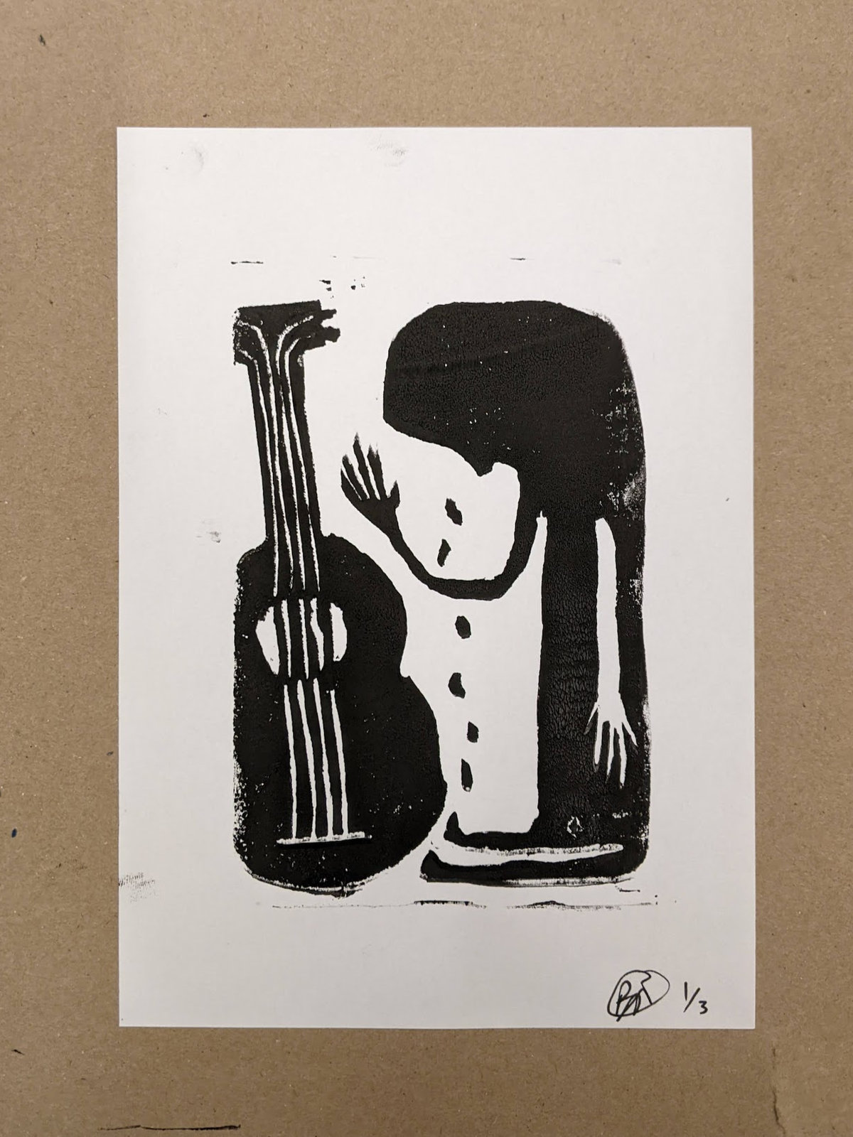 Cellist a la Melancholia — linocut
