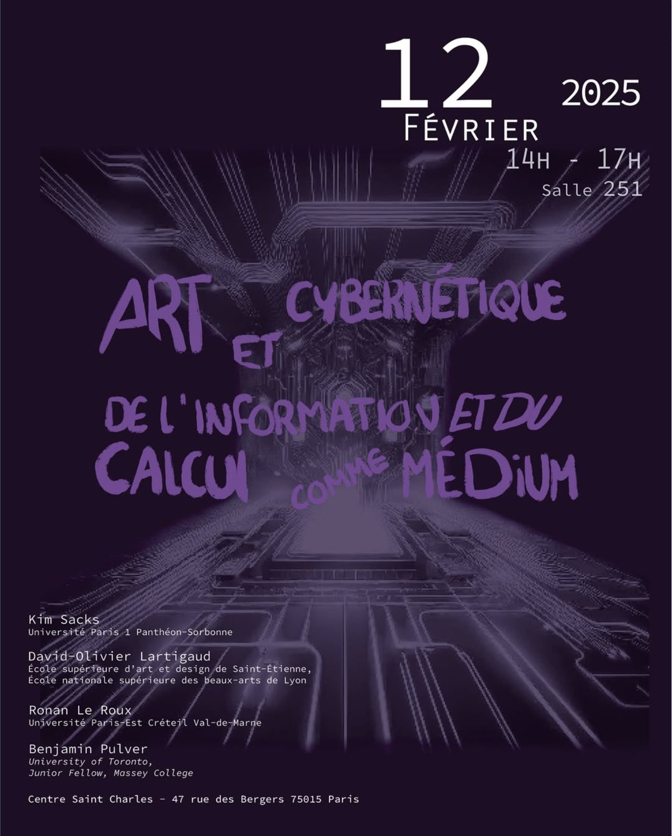 Poster for Art et cybernétique de l&rsquo;information et du calcul comme médium, Sorbonne, February 12, 2025